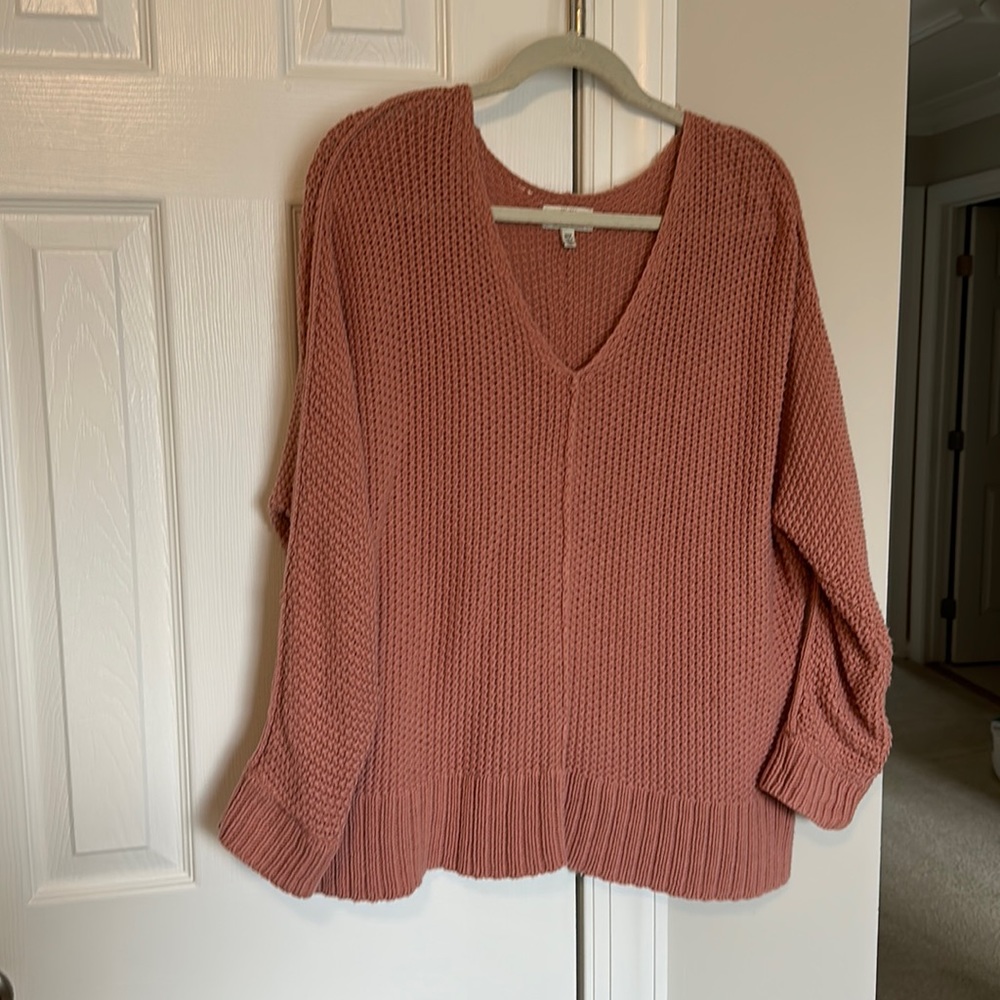 Lucky Brand Dusty Rose Pink Chunky Textured Knit V Neck Sweater Size M